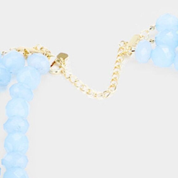 Triple Strand Blue Beaded Necklace Set by core - Picture 4 of 8